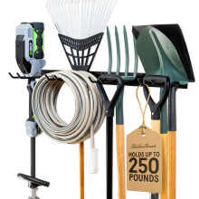 StoreYourBoard Wall-Mounted Rack With 4 Garage Hooks ? Heavy-Duty Steel Holder Garage & Garden Storage for Shed, Workshop, or Home Organization ? For