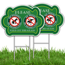 TOHAO No Peeing and No Pooping Dog Sign 2 Pack, Double Sided Please Be Respectful Keep Off The Grass Yard Signs with Metal Wire H-Stakes Included, 14"