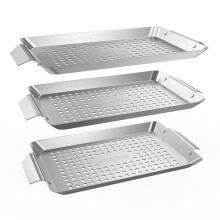 Onlyfire Mini Three-piece BBQ Grill Basket, Stainless Steel Rectangle Grilling Basket, Vegetable BBQ Basket with Handle, 12.6" x 7.3" x 0.7", Grill