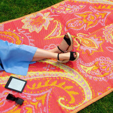 Talking Tables Reversible Waterproof Outdoor Rug, Plastic, Lightweight Mat with Paisley Print Pattern, For Garden, Decking, Bathroom, Utility, Picnic