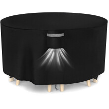 Dokon Garden Furniture Covers Waterproof Round Garden Table Cover with Air Vents, Windproof Anti-UV Heavy Duty 420D Oxford Fabric Patio Set Cover,