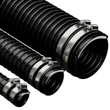 25mm (1") X 2 Metre Black Corrugated PVC Flexible Pond Hose with 2 Pipe Clips