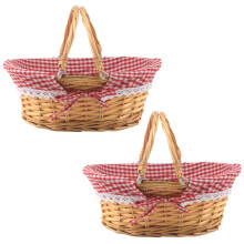 MUKCHAP 2 Pack 32 x 23 x 12cm Wicker Picnic Basket, Oval Wicker Basket with Folding Handle Lining, Woven Willow Picnic Basket Hamper for Picnics,