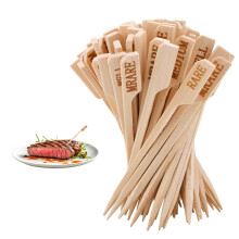 300pcs Steak Temperature Sticks, Wooden Skewers Steak Markers Flat Kabob Skewers Cocktail Toothpicks Steak Accessories for Barbecue Fruit Grilling