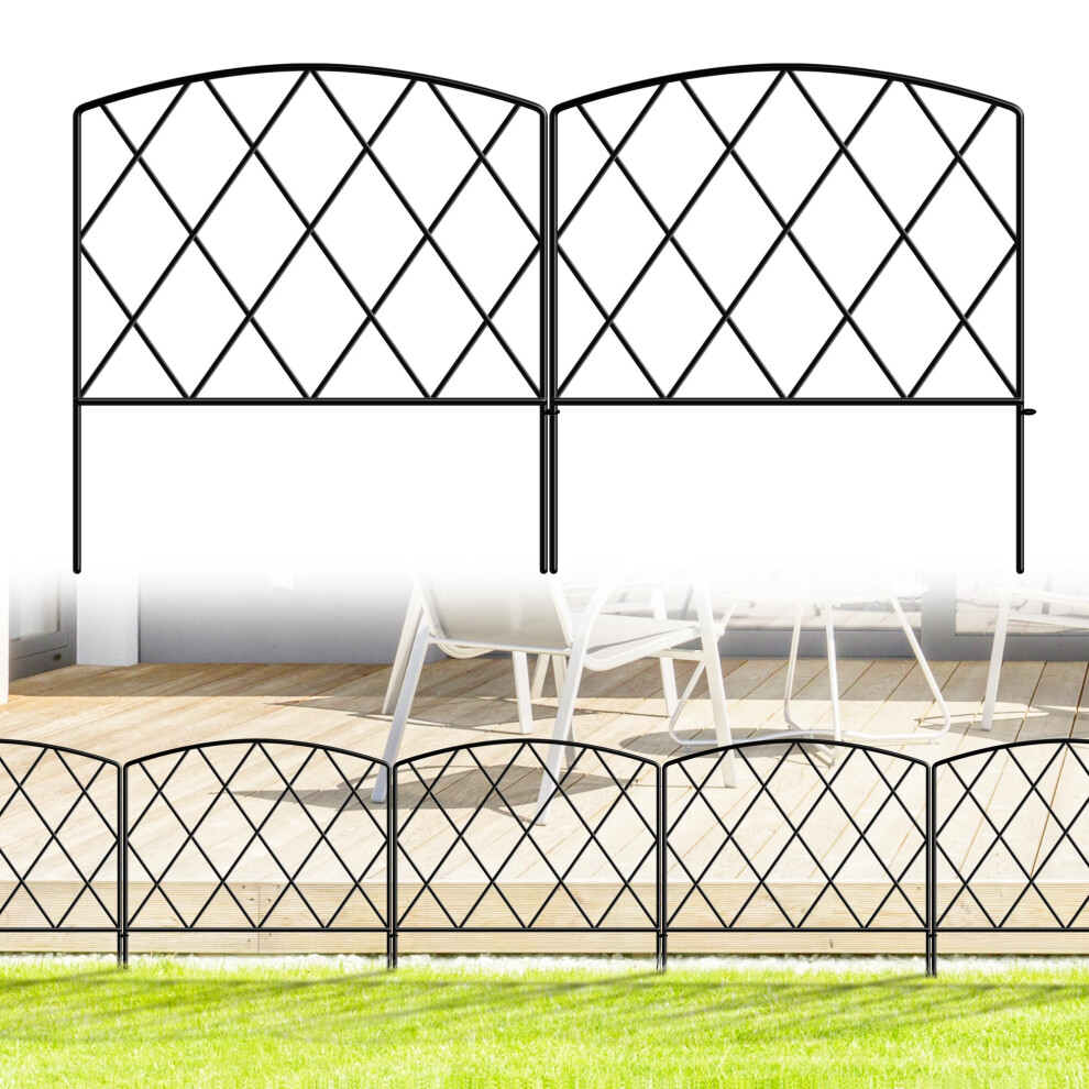Arifaro Garden Fence 61Cm H X 56Cm W, 5 Panels, Total Length 2.8M, Rustproof Metal Decorative No Dig Outdoor Border Fence, Black 5051225532239