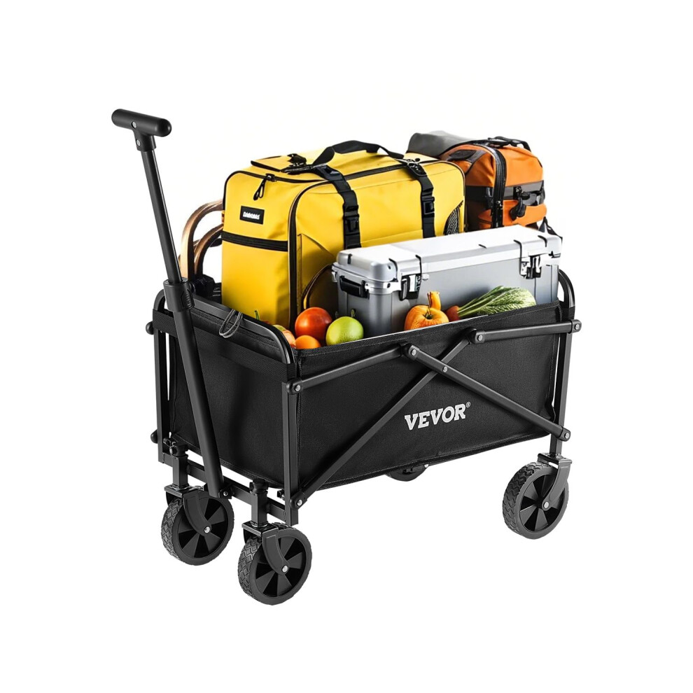 Vevor Collapsible Wagon Carts, 80L & 200Lbs Folding Wagons With All-Terrain Wheels, Heavy Duty Outdoor Utility Cart With Adjustable Handle, Portable