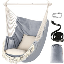 Chihee Hammock Chair Hanging Swing Max 500 Lbs 2 Cushions Included Metal Spreader Bar with Anti-Slip Grooves Portable Hanging Chair Side Pocket Large