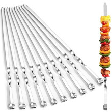 Extra Long BBQ Skewers - 55 cm 21.65 inch Stainless Steel Flat Metal Barbecue Set with Portable Storage Bag, 10 Pack