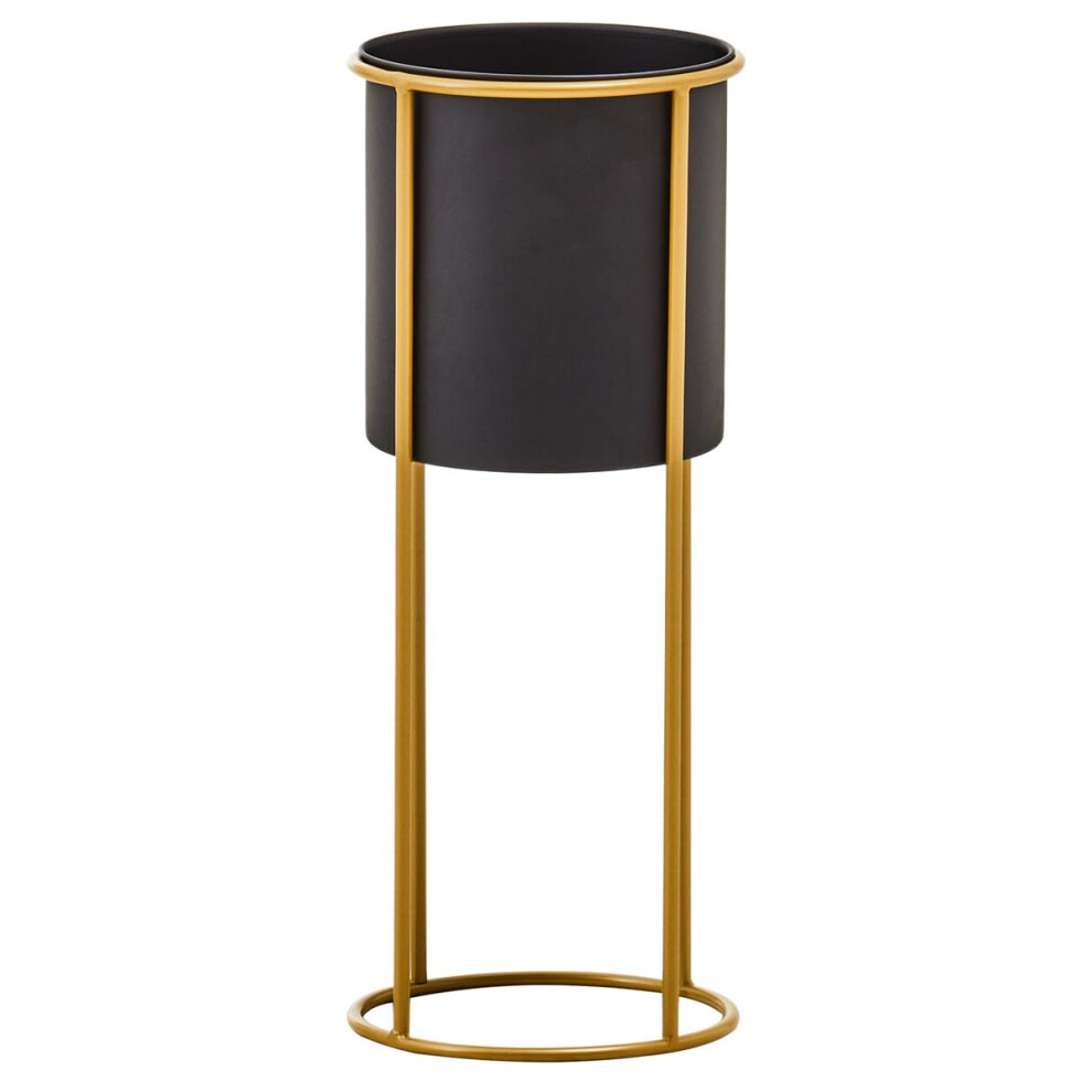 Premier Housewares Large Garden Pots And Floor Standing Planter Modern Freestanding Design Garden Planters With Luxe Iron Frame Planters Black/Gold