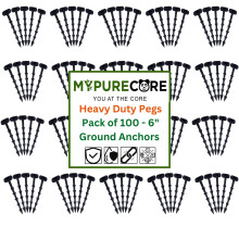 MYPURECORE Heavy Duty Weed Control Membrane Pegs - Pack of 100, 6" Ground Anchors for Garden Netting, Artificial Grass, Landscape Fabric - Universal