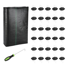 Homvvi Weed Control Membrane - Heavy Duty Weed Barrier Fabric 2M x 10M with 30 Weed Mat Pegs, UV Stabilised Weed Control Fabric for Garden Flower Beds