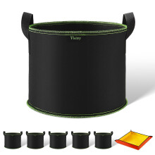 Vinitoy 3 Gallon Fabric Pots, 5 Pack 12L Grow Bags with Extended Handles, Heavy Duty Thickened Nonwoven Cloth Pots with 100cm x 100cm Repotting Mat