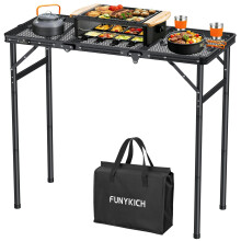 FUNYKICH 3ft Folding Grill Table for Outside L90xW40 cm, Max Height 75cm Portable BBQ Tables, 3 Height Adjustable Lightweight Metal Camping Table with