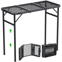 GARLLEN Folding Grill Table, 3-Height Adjustable Lightweight Camping Table with Heat-Resistant Tabletop, Portable Aluminum Outdoor Tables for BBQ,