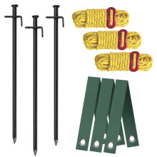 Aoipend Heavy Duty Tree Stakes Kit, Supports for Leaning Trees 3pcs Metal Stakes-3pcs Straps-40ft Reflective Guy Lines Resistant to Strong Winds