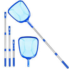 Pool Skimmer Net with Deep Fine Mesh & Telescopic Pole, Leaf Rake Cleaning Kit, Pond Net Clean Tools for Hot Tubs,Spas,Fountains Outdoor Garden &