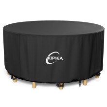 Kipiea Garden Furniture Covers Waterproof Round, Garden Table Covers with 4 Windproof Buckles, Heavy Duty 420D Oxford Fabric Outdoor Table Cover
