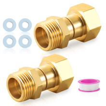 M MINGLE Garden Hose Swivel Connector, 3/4" GHT Brass Hose Fittings, 360 Degree Swivel Male to Female Hose Adapter with Extra 4 Washers