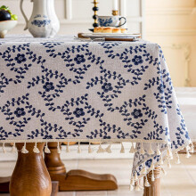 Aeici Large Table Cloth Floral Cotton Tablecloth 140x180 Kitchen Table Cloth Wipeable Blue Outdoor