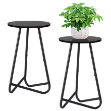 HDANI 50cm Round Metal Plant Stand Set of 2,Small Flower Stand,Wooden Plant Shelf,Modern Shelf for Indoor Plants for Living Room,Balcony and