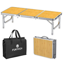 FUNYKICH 3ft Low Folding Picnic Table(87x40x26cm), Thicker Aluminum Legs Beach Table with Handle & Carry Bag, Lightweight Small Camping Table for