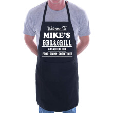 Print4U Apron Personalised Welcome To Mike's BBQ & Grill Black