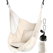 Chihee Hammock Chair Hanging Swing 2 Seat Cushions Included,Strong Webbing Straps and Hooks for Easy Hanging Soft Cotton Weave Hanging Chair Side
