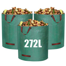 Newthinking 3 Pack Heavy Duty Garden Refuge Sacks, 272 L/Sack, Reusable Garden Waste Bags with Secure Handles and Flexible Hoop, Leaf Mould Bags for