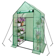 Walk In Greenhouse With Shelves,Walk-In Plant Plastic Green House With Durable Green PE Cover, 3 Tiers 6 Shelves Greenhouse Frame Stands with Ground