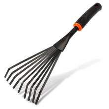 BRADAS? De Luxe Small Broom Hand Rake High-Quality Steel 9 Prongs Small Brush Width 14 cm Fan Broom with Non-Slip Ergonomic Handle Grass Rake Small
