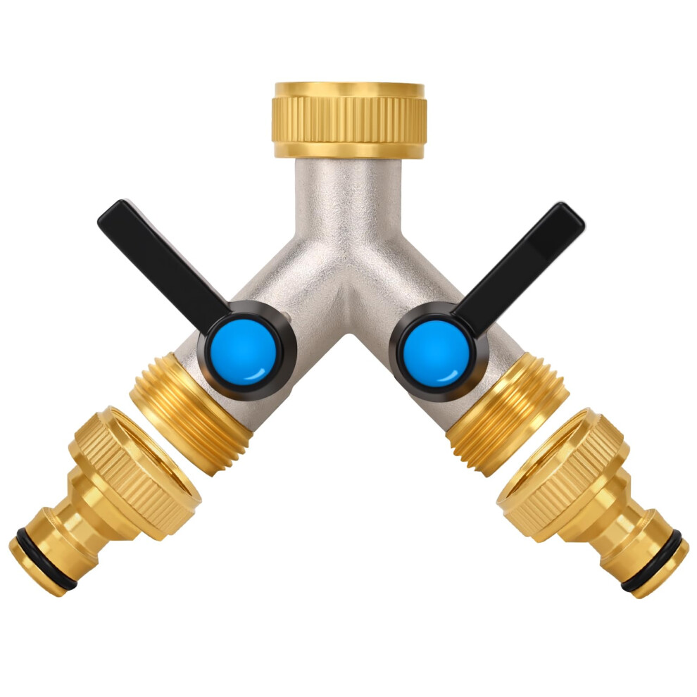 Opermaxer 2-Way Y Distributor, Tap Water Distributor With Extended Handle, 3/4 Inch Brass Splitter With Individual Shut-Off Valves, 2 Distributors 3/4 5051224432998