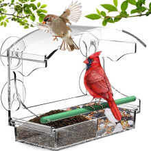 Clear Window Bird Feeder with 4 Strong Suction Cups, Sturdy and Durable Acrylic Bird Feeders for Small Birds only, as a Unique Bird Watching Gift,