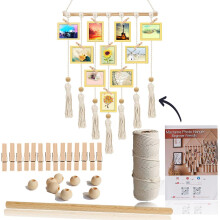 Suo Long Macarame Kits for Adults Beginner to Make Macrame Photo Wall Hanging for Starters Include 3mm Macrame Cord, Wooden Clips,Wood Beads Christmas