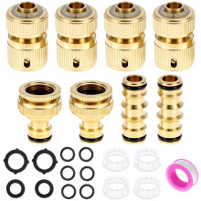 QWORK? 8PCS Brass Garden Hose Tap Quick Connector Set, Includes 1/2" and 3/4" Fittings,Quick Connect, Double Male Connectors, and Accessories