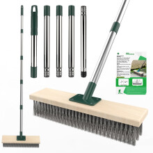 Yard Brush Heavy Duty Wire Broom with 60" Long Handle,BRUSH HEAD11.8",Outdoor Garden Broom Stiff Metal Bristle Brush for Cleaning Weed Moss Algae on