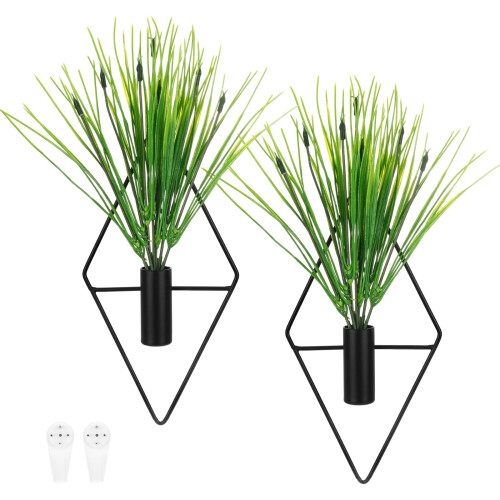 M METERXITY 2 Set Hanging Planters with Artificial Aquatic Plant Diamond Shape [Black]