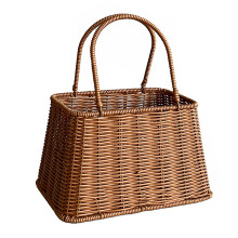 Plastic Imitation Rattan Handwoven Picnic Basket with Handle for Food Storage