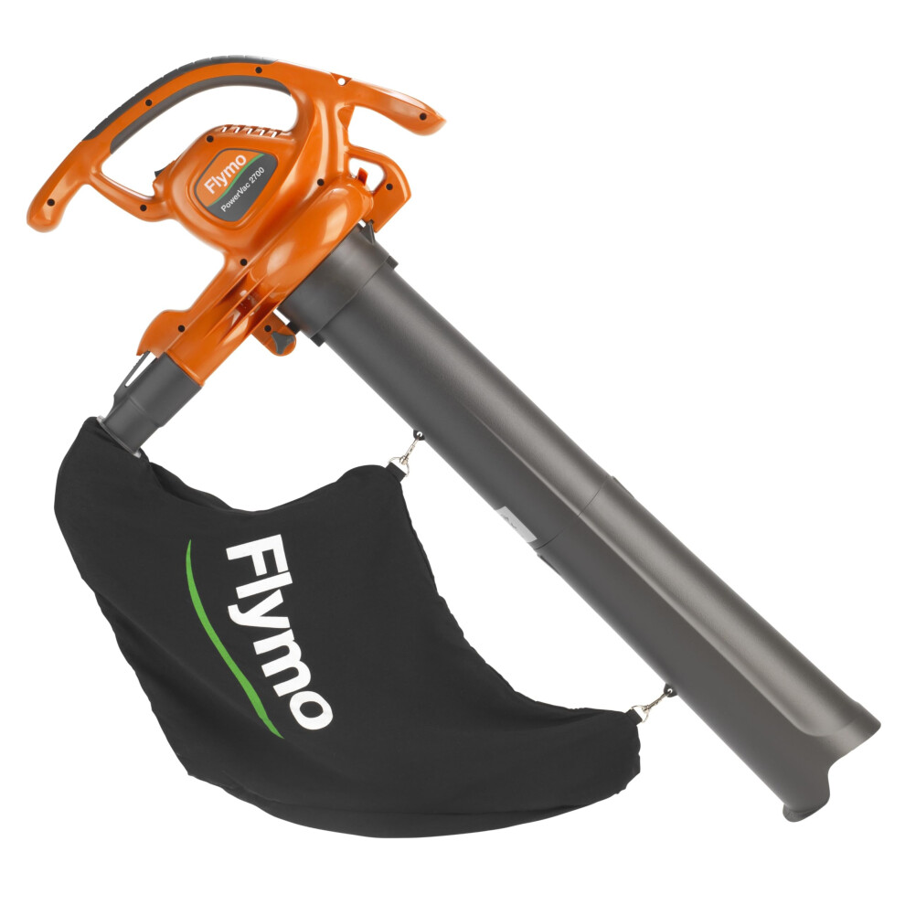 Flymo Powervac 2700 Electric Garden Blower & Vacuum | 3-In-1 Powerful Leaf Blower, Vacuum & Mulcher | 2700W, Orange