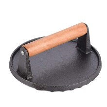 Hoziel 7-Inch Cast Iron Bacon Press with Wood Handle,Round Barbecue Grill burger presser