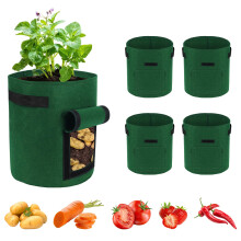 Ohiyoo 5 Pack Potato Grow Bags, 10 Gallon Vegetable Growing Bags with Window Flap and Handles, Breathable Felt Nonwoven Fabric Growing Bag for