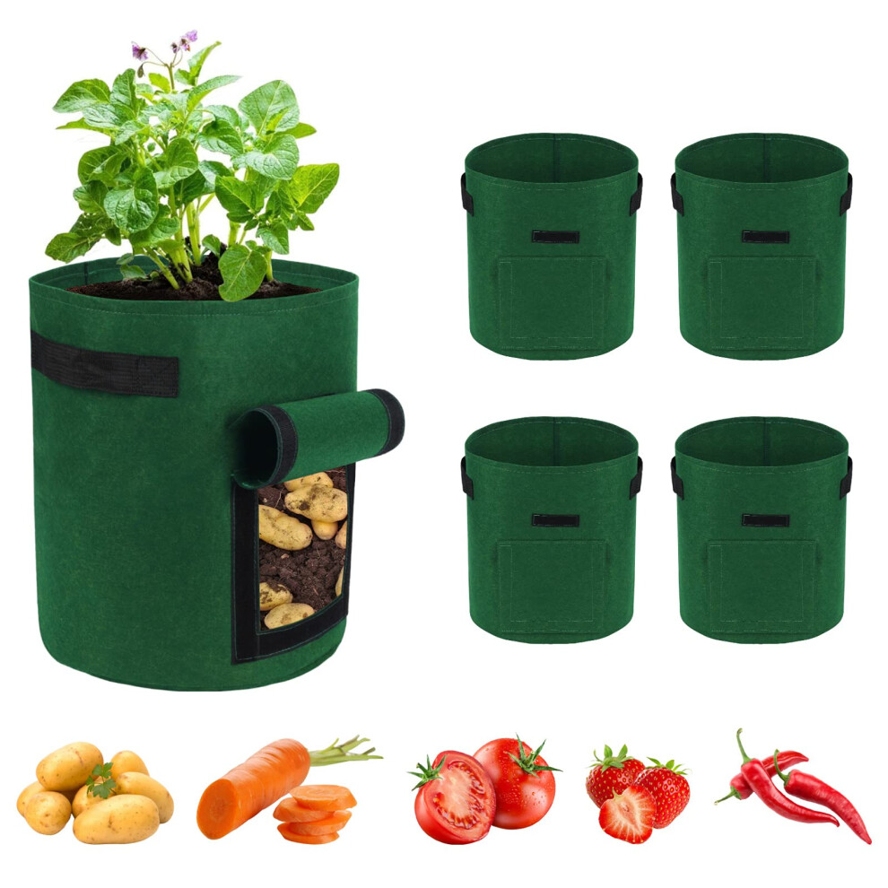 Ohiyoo 5 Pack Potato Grow Bags, 15 Gallon Vegetable Growing Bags With Window Flap And Handles, Breathable Felt Nonwoven Fabric Growing Bag For