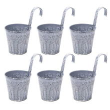 WAIZHIUA 6Pcs Vintage Hanging Flower Pots, Old Metal Iron Hanging Plant Pots Buckets with Hook for Fence Balcony Garden Wall Home Decor Outdoor Patio,