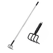 BARAYSTUS Garden Claw Rake and Cultivator, 4-Tine Hand Cultivator Tool with Adjustable Long Handle for Soil Aeration, Digging and Weeding