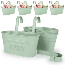LDHHYH 4PCS Hanging Plant Pots,27.5cm Over Fence Planters for Balcony Railing, Metal Fence Hanging Planters with Detachable Hook & Drain Hole, Hanging