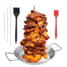 DRELD Vertical Kebab Skewer, 3 Sizes Detachable Spike Barbecue Meat Spit Stainless Steel Roaster Stand with Large Drip Tray and Brush for Broiler,