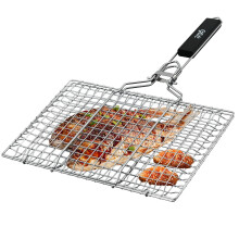 GQC Stainless Steel Barbecue Grill Basket, Grilling Rack, Portable Grilling Basket, Stainless Steel Foldable BBQ Grill Mesh Clamp with Removable