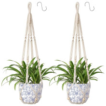 Apstaqeoo Macrame Plant Hanger Indoor Cotton Rope Hanging Planter Basket with Wood Beads Decorative Flower Pot Wall Plant Holder with 2 Hooks for