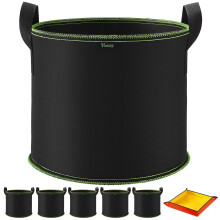 Vinitoy Grow Bags for Vegetables, 5 Pack 10 Gallon Heavy Duty Thickened Nonwoven Fabric Pots with Handles and 100cm x 100cm Potting Mat for Potatos,