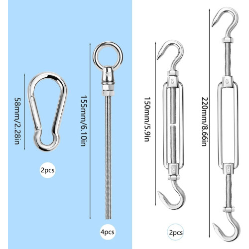 Kit de ferragens para vela de sombreamento de 6 polegadas para instalação de vela de sombreamento triangular e retangular, kit de ferragens para 1