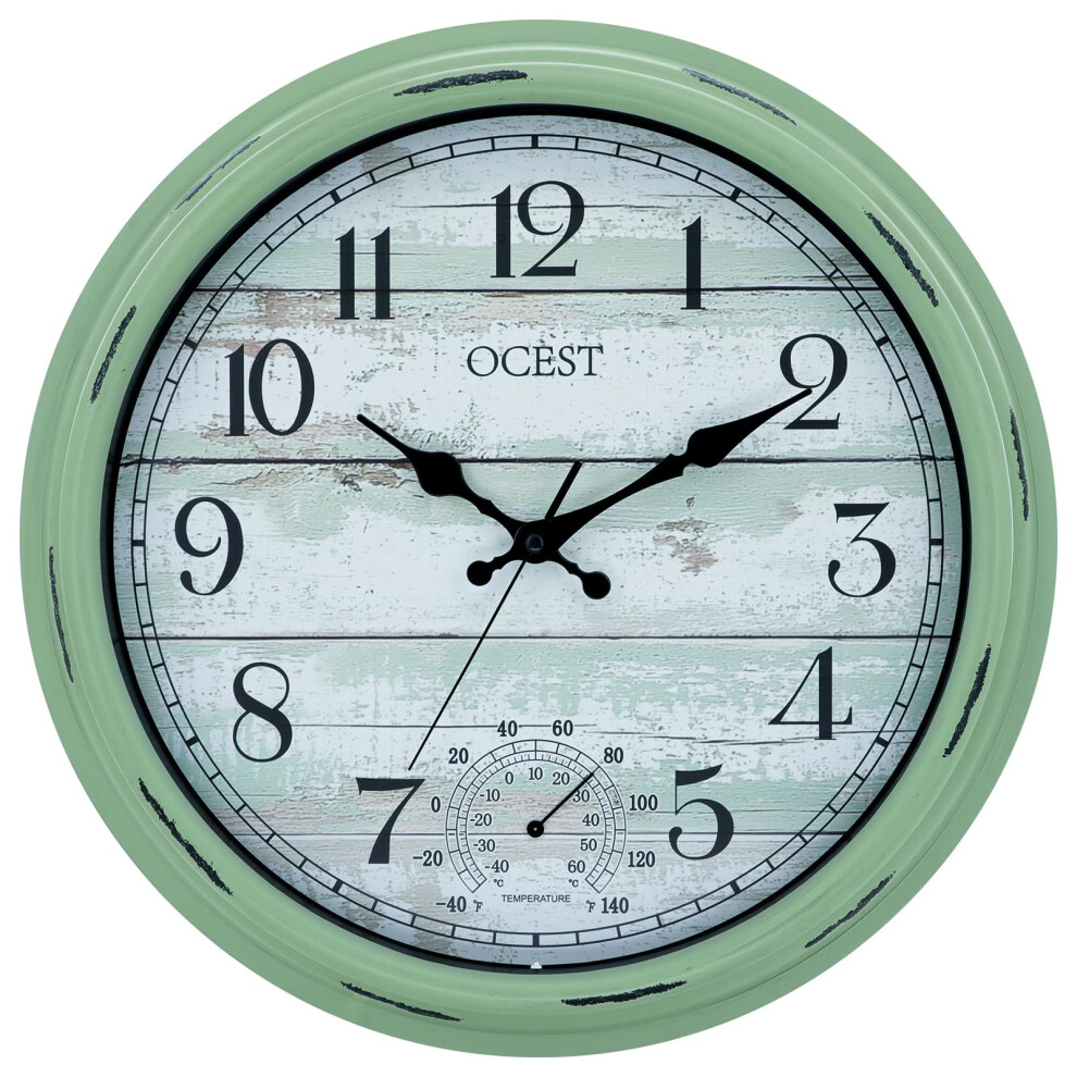 Ocest 16 Inch Garden Clocks Outdoor Waterproof, Large Wall Clock With Thermometer, Silent Non-Ticking Battery Operated Decor For Patio Pool Porch 5051224439263